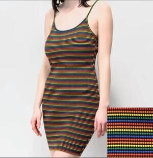 Luna Chix Rainbow Striped Bodycon Dress Size S